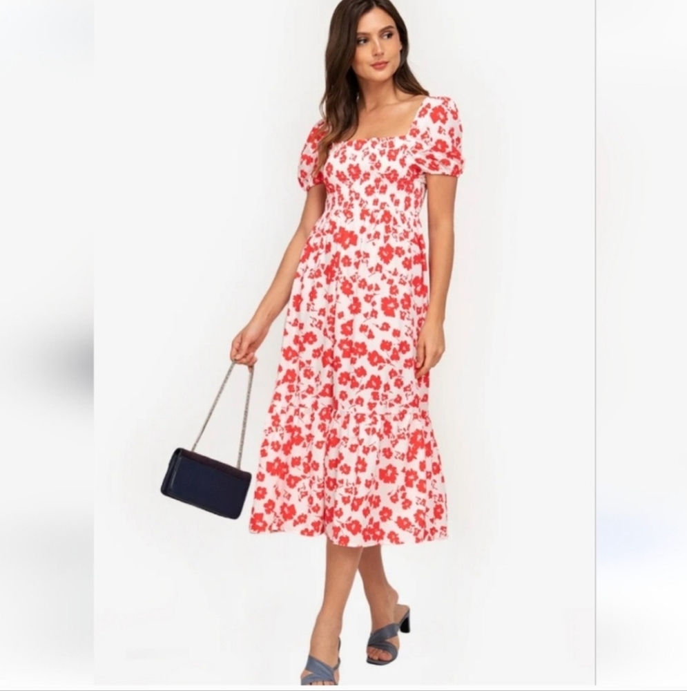 J. Crew Floral Short Sleeve Midi Dress Size 8